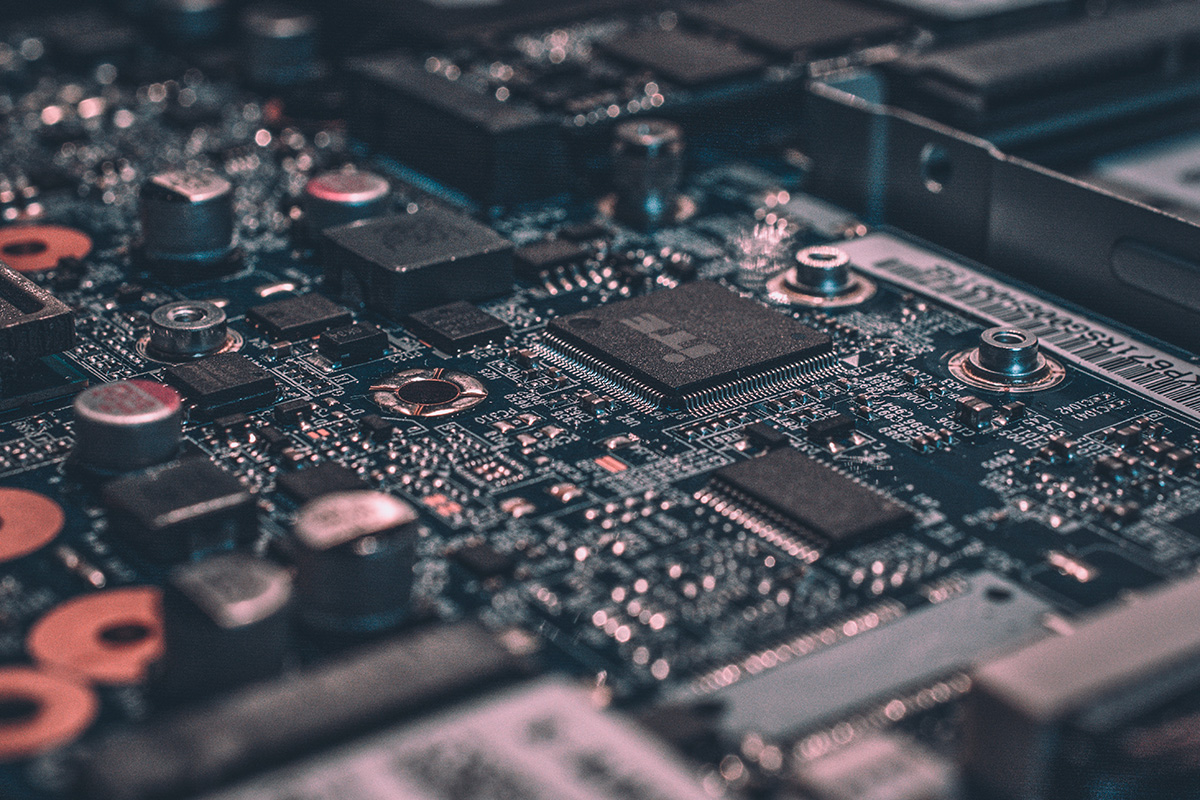 zooomed photograph of a computer motherboard